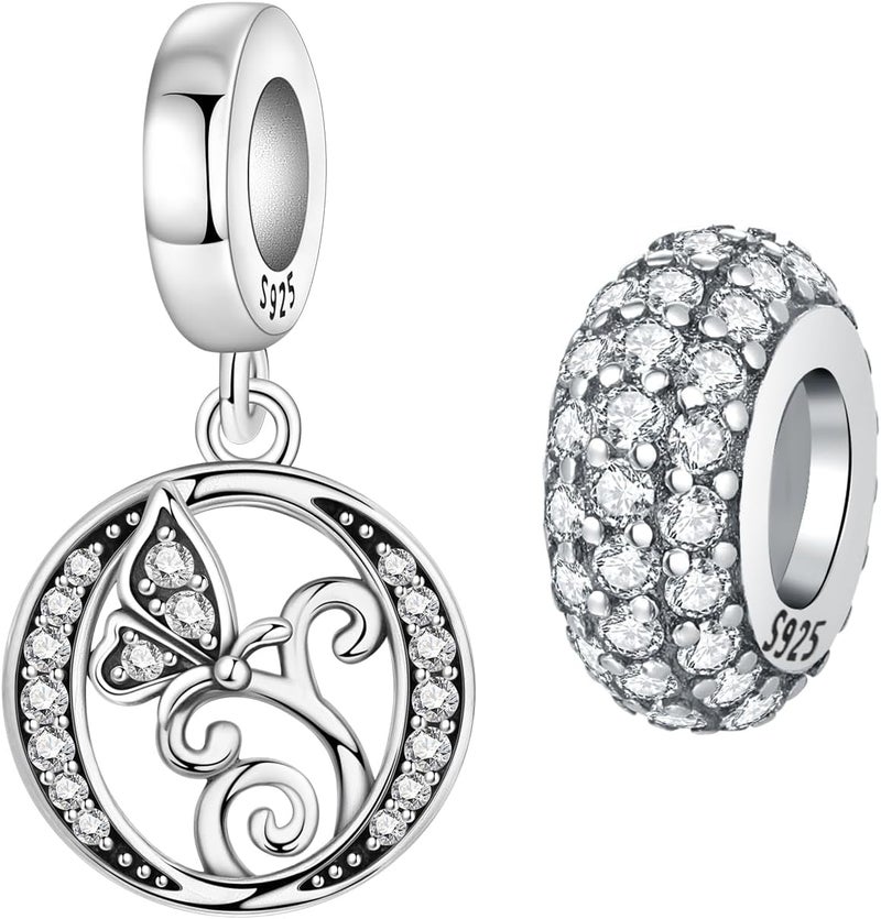 PANPOKI Store 2 Pack 925 Sterling Silver Butterfly Letter Charms for Bracelets and Necklace Alphabet Initial Dangle Pendants Round Spacer Beads Pave Cubic Zirconia Jewelry Gift for Women - Image 1